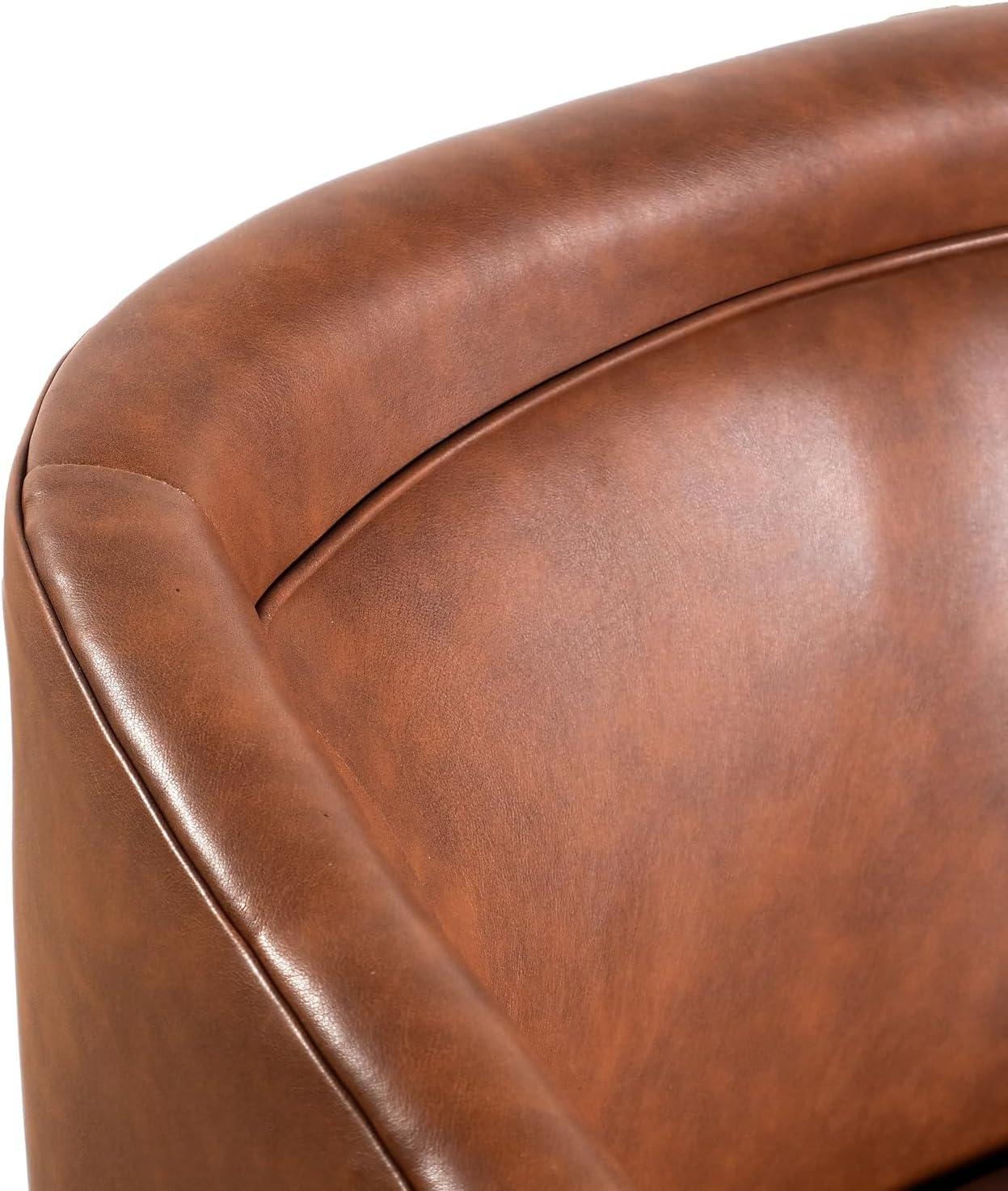 image:imageFlash Furniture Dean Upholstered Barrel Chair Commercial 360 Swivel Club Style Chair Sloped Armrests Brushed Metallic Vinyl Wrapped Metal Base Black LeatherSoftBrown Leathersoft