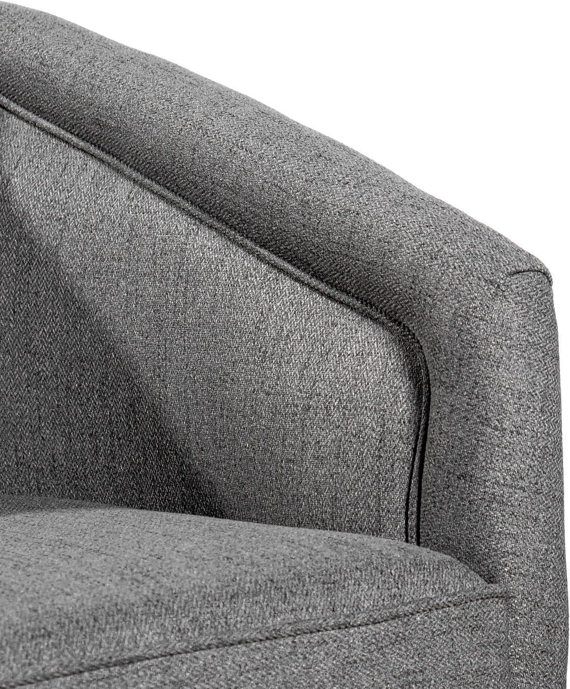 image:imageFlash Furniture Dean Upholstered Barrel Chair Commercial 360 Swivel Club Style Chair Sloped Armrests Brushed Metallic Vinyl Wrapped Metal Base Black LeatherSoftGrey