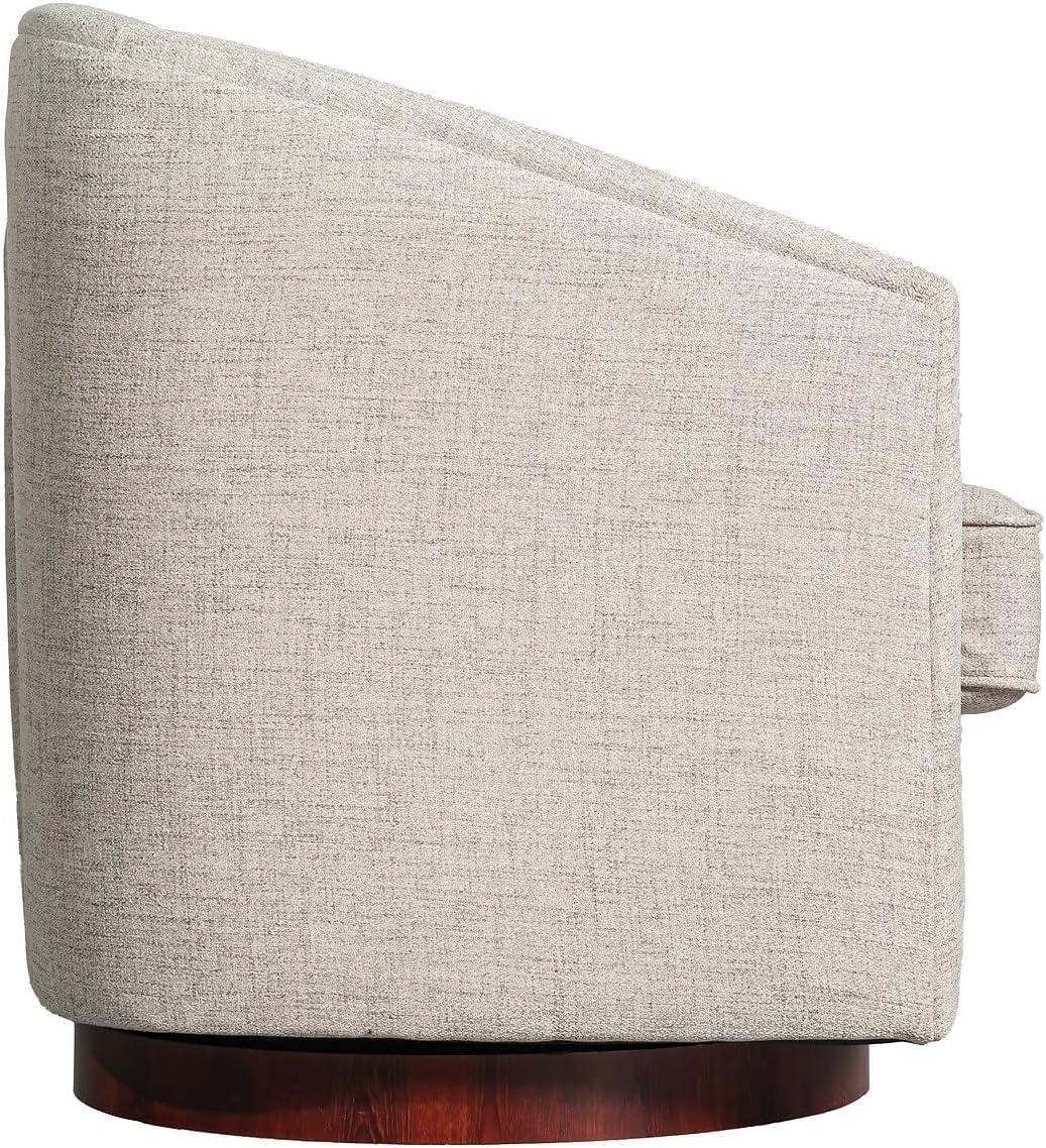 image:imageFlash Furniture Dean Upholstered Barrel Chair Commercial 360 Swivel Club Style Chair Sloped Armrests Brushed Metallic Vinyl Wrapped Metal Base Black LeatherSoftCream