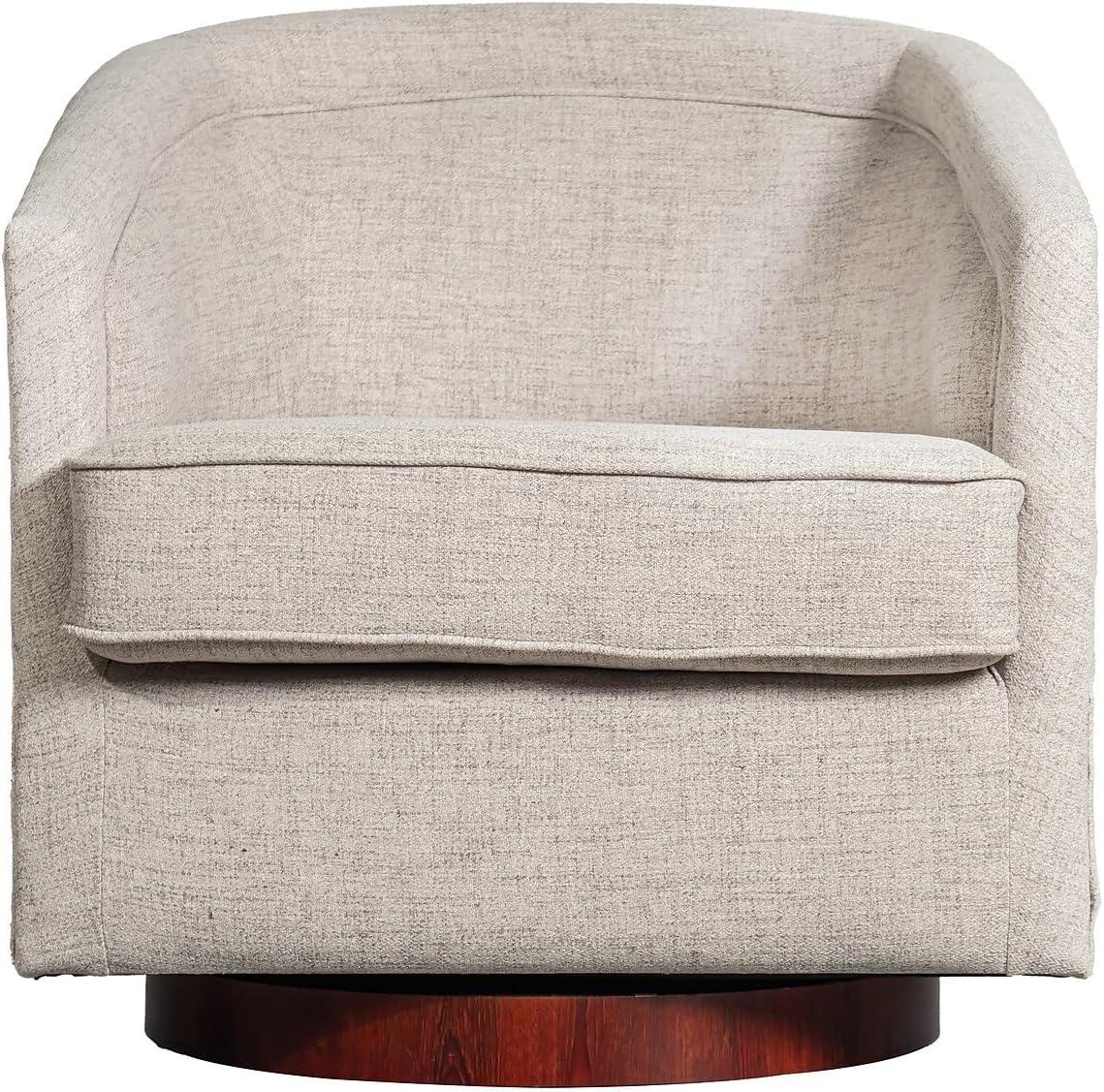 image:imageFlash Furniture Dean Upholstered Barrel Chair Commercial 360 Swivel Club Style Chair Sloped Armrests Brushed Metallic Vinyl Wrapped Metal Base Black LeatherSoftCream