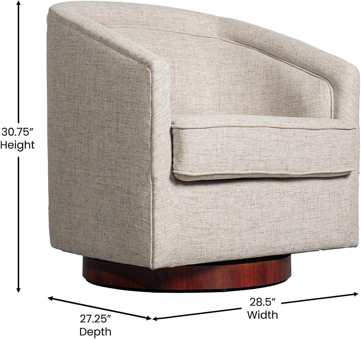 image:imageFlash Furniture Dean Upholstered Barrel Chair Commercial 360 Swivel Club Style Chair Sloped Armrests Brushed Metallic Vinyl Wrapped Metal Base Black LeatherSoftCream