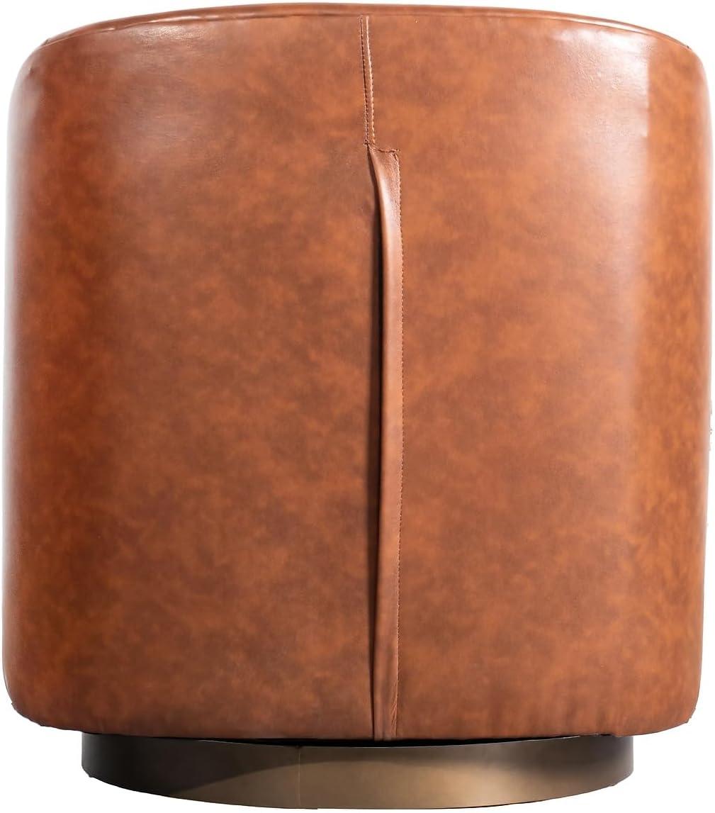image:imageFlash Furniture Dean Upholstered Barrel Chair Commercial 360 Swivel Club Style Chair Sloped Armrests Brushed Metallic Vinyl Wrapped Metal Base Black LeatherSoftBrown Leathersoft