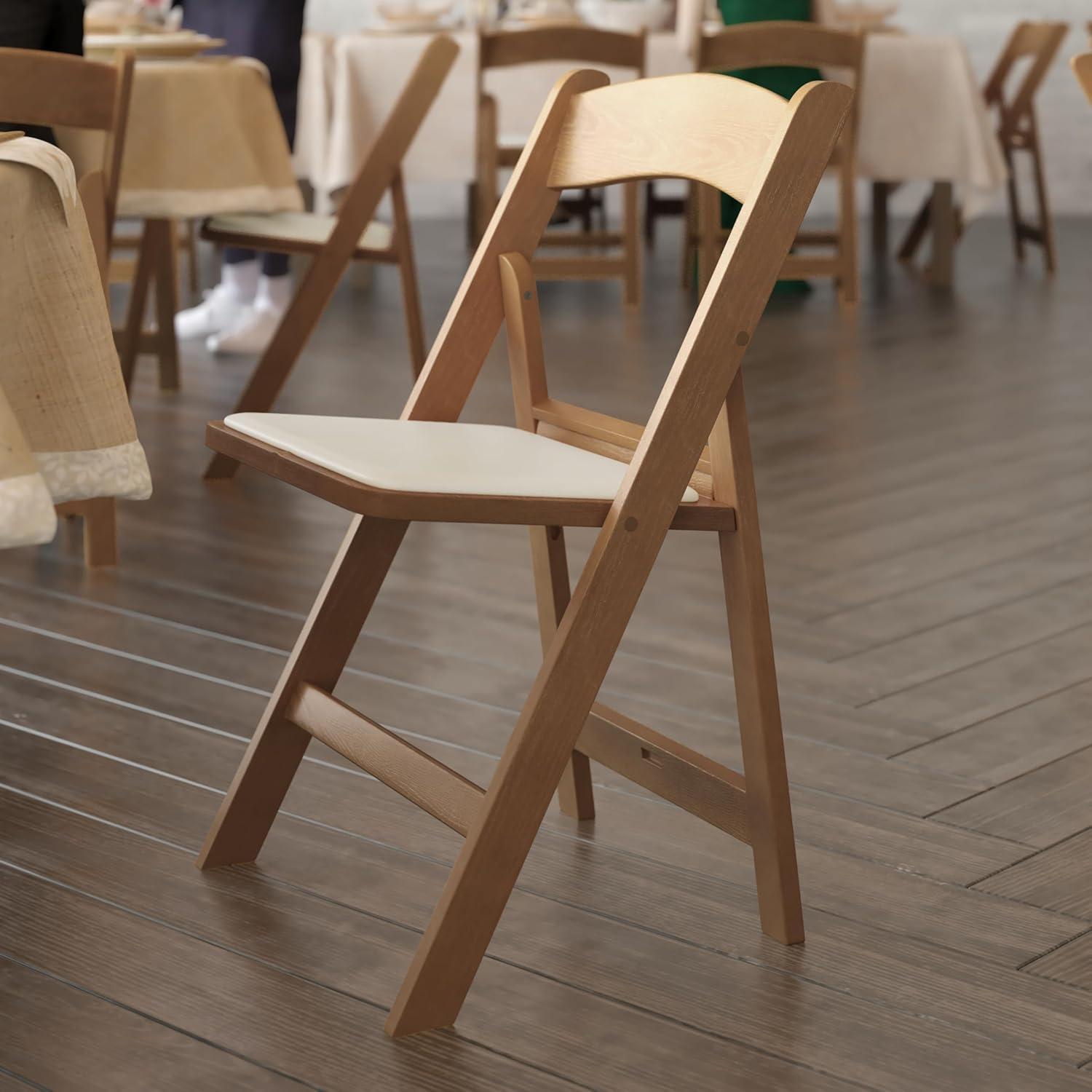 image:imageFlash Furniture Hercules Tucker Commercial White Resin Folding Chair Lightweight Vinyl Padded Removable Seat Indoor Outdoor Use Event amp Wedding Ready Set of 4Chestnut
