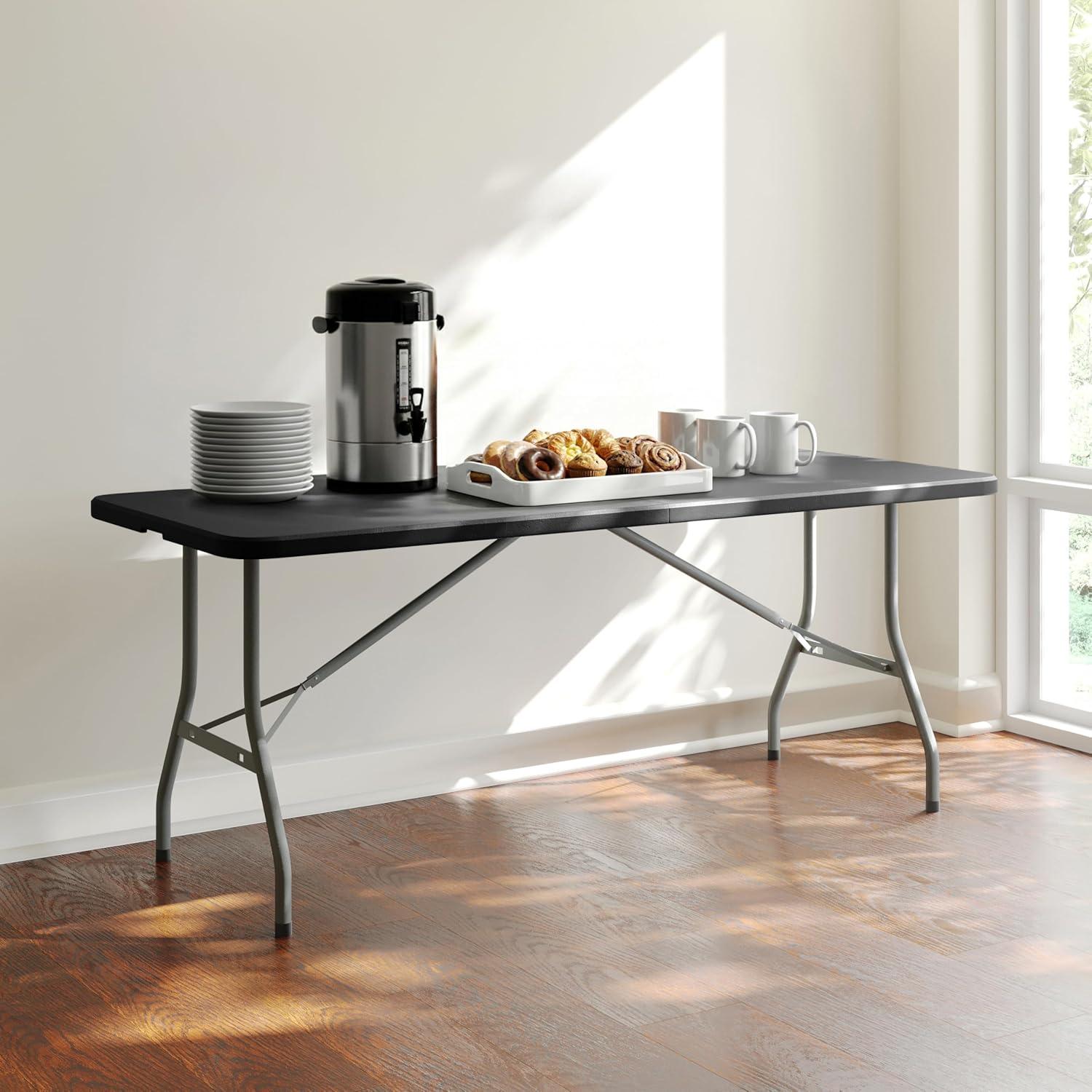 image:imageFlash Furniture Kathryn Commercial Grade 6Foot BiFold Granite Black Plastic Folding TableBlack