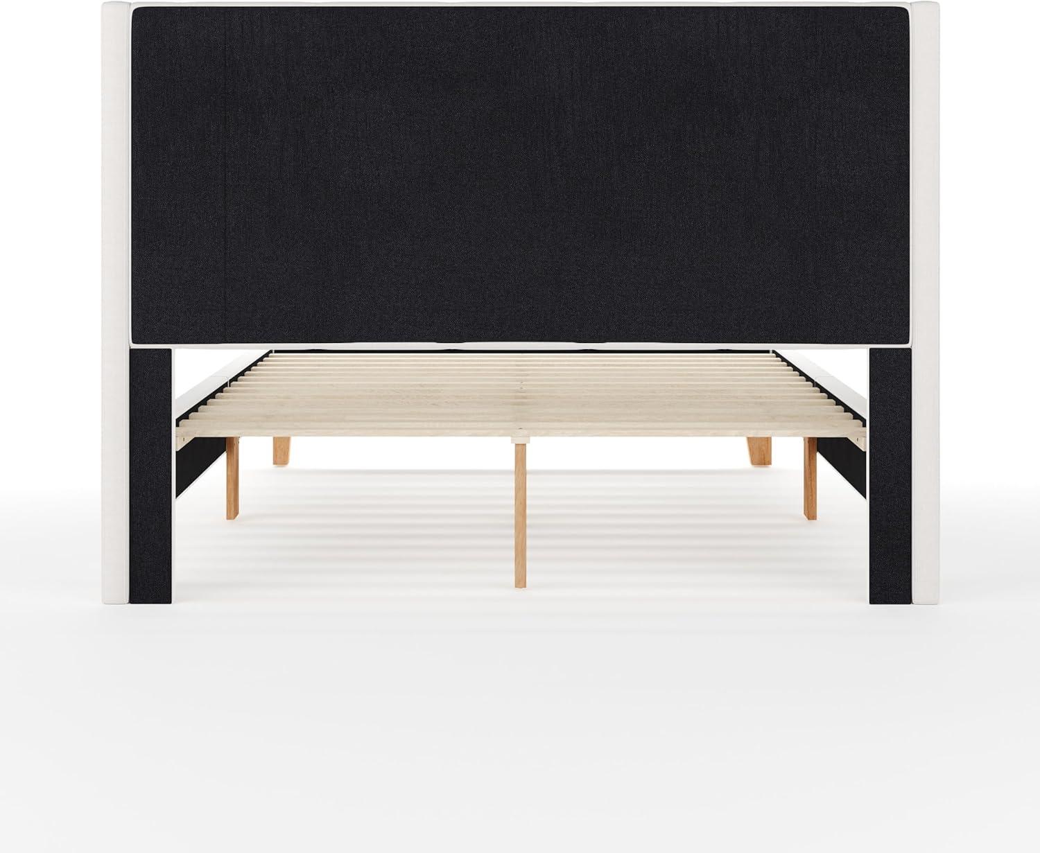 image:imageMartha Stewart Carmy Platform Bed with Tufted Headboard Cushioned Side Rails Faux Linen Upholstery Wood Slat Foundation No Box Spring Needed King WhiteQueen
