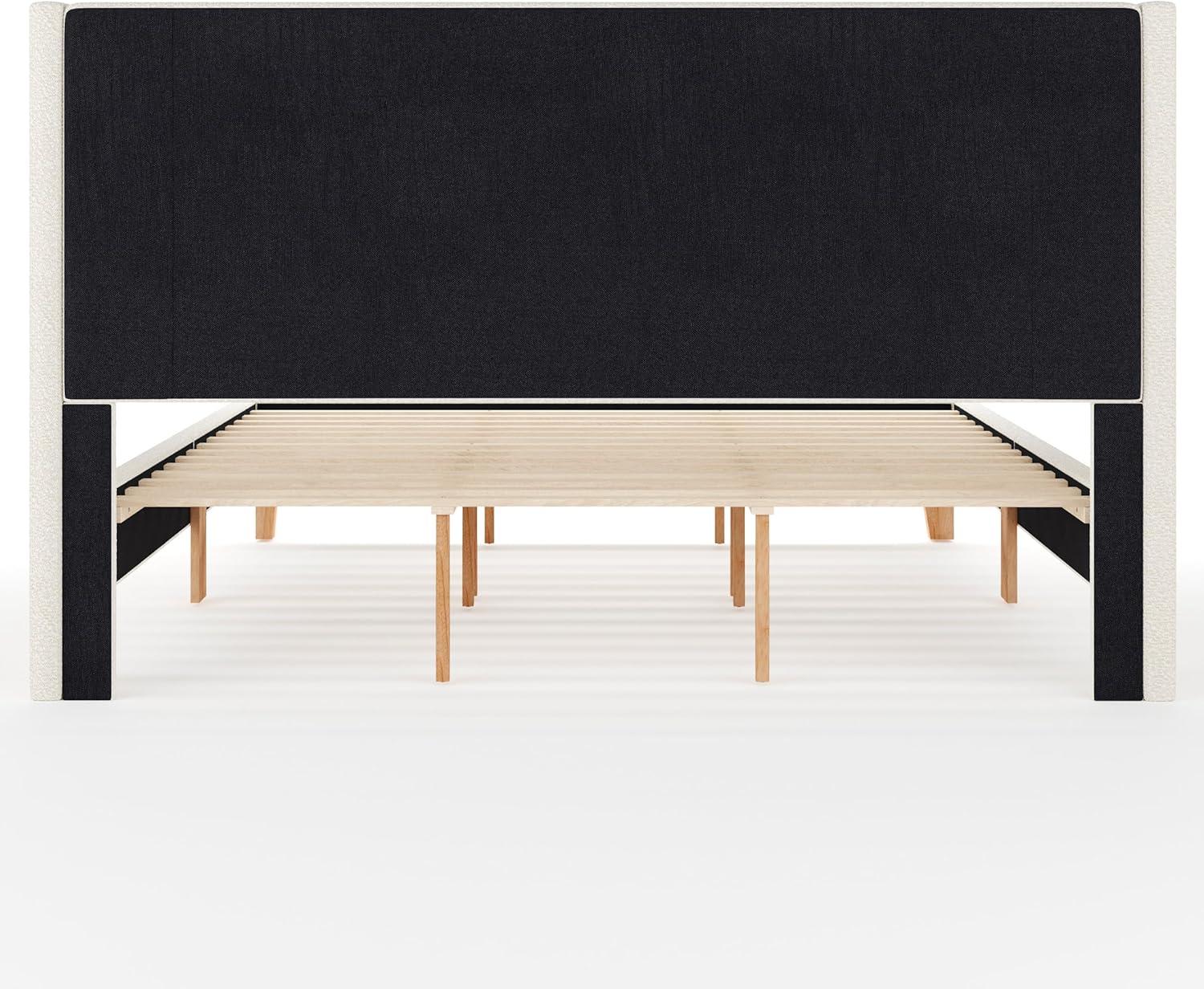 image:imageMartha Stewart Maisie Platform Bed with Wingback Headboard and Cushioned Side Rails Faux Linen Upholstery Wood Slat Foundation No Box Spring Needed King BeigeOffwhite