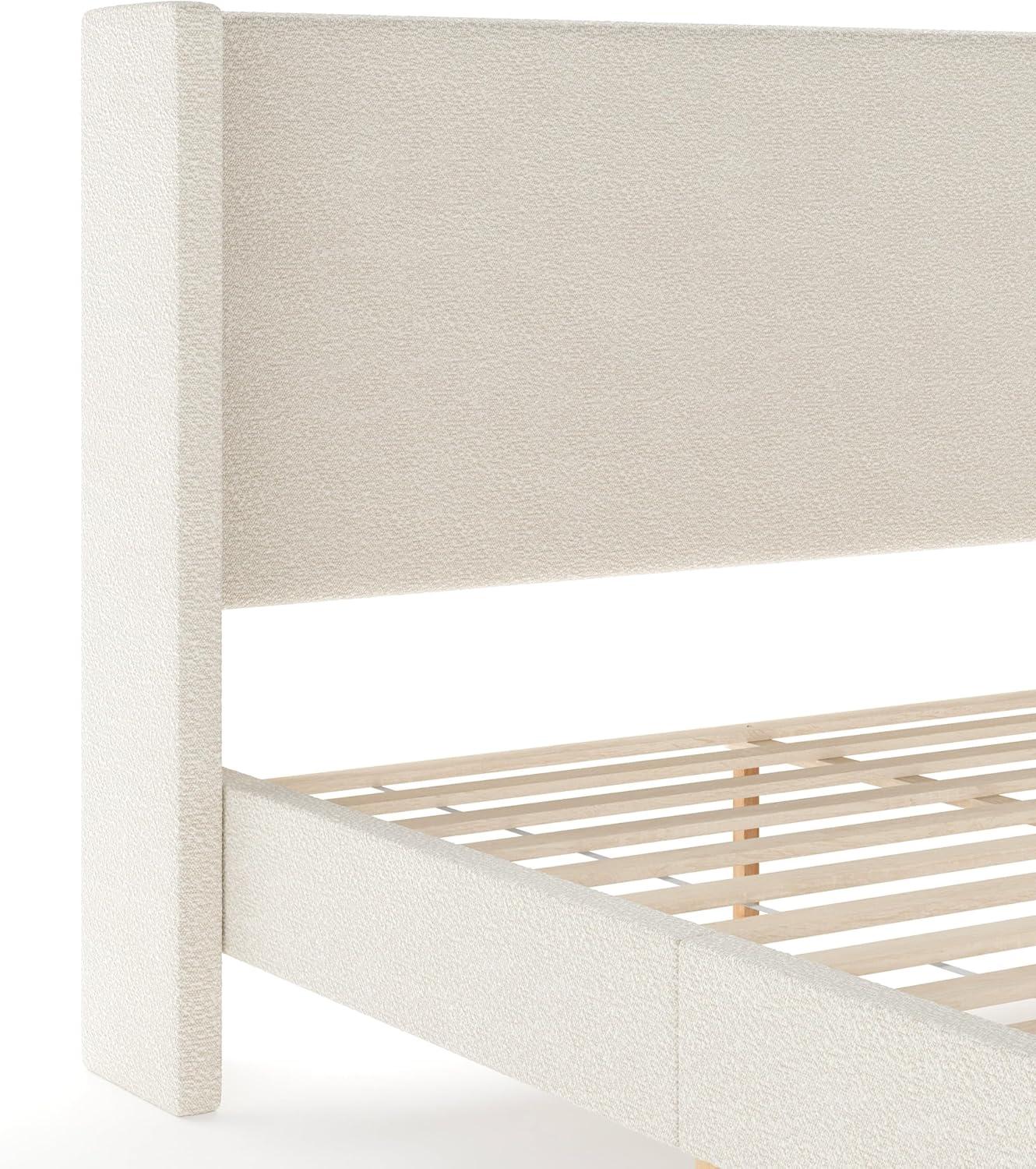image:imageMartha Stewart Maisie Platform Bed with Wingback Headboard and Cushioned Side Rails Faux Linen Upholstery Wood Slat Foundation No Box Spring Needed King BeigeOffwhite