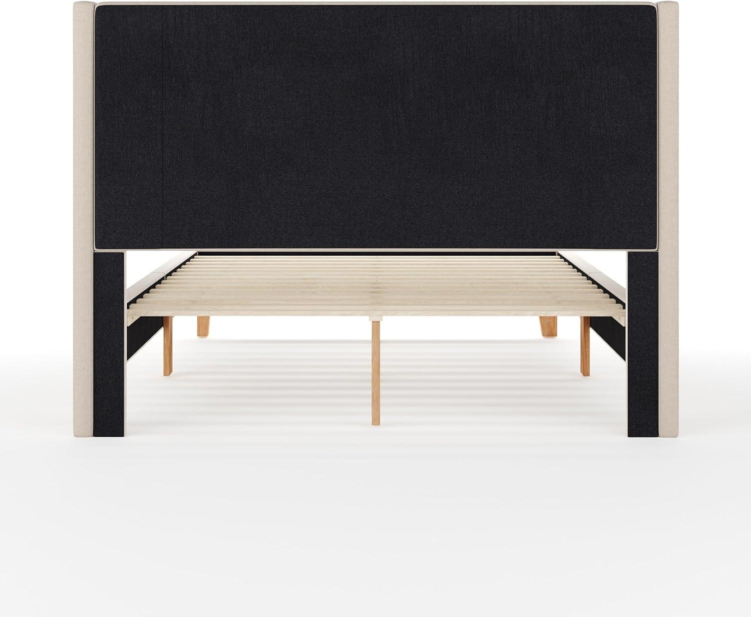 image:imageMartha Stewart Maisie Platform Bed with Wingback Headboard and Cushioned Side Rails Faux Linen Upholstery Wood Slat Foundation No Box Spring Needed King BeigeBeige