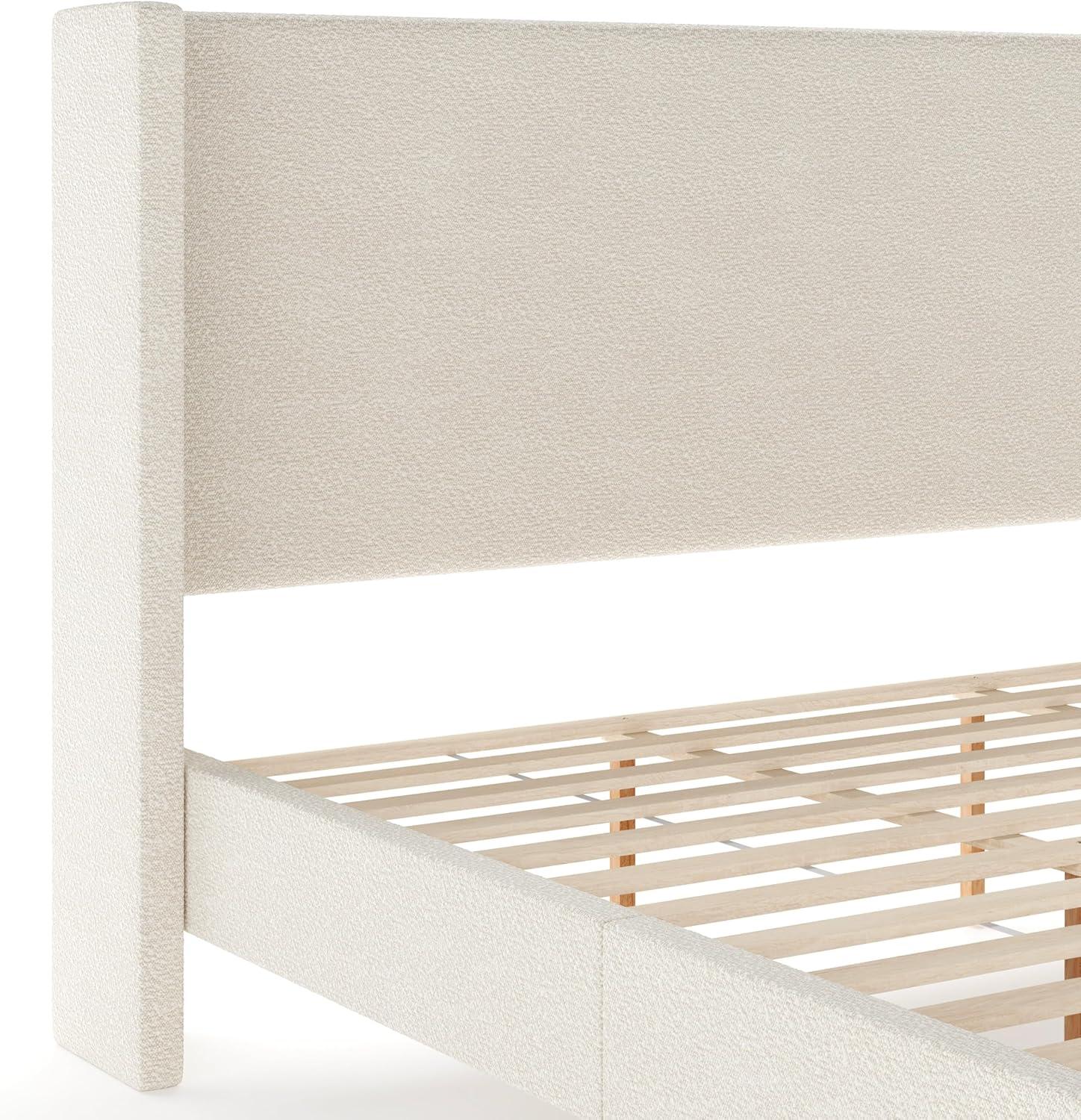 image:imageMartha Stewart Maisie Platform Bed with Wingback Headboard and Cushioned Side Rails Faux Linen Upholstery Wood Slat Foundation No Box Spring Needed King BeigeOffwhite
