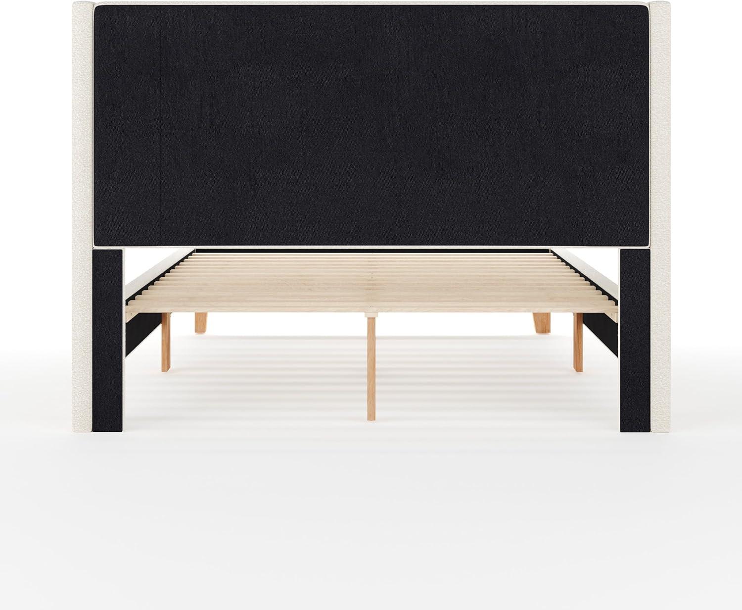 image:imageMartha Stewart Maisie Platform Bed with Wingback Headboard and Cushioned Side Rails Faux Linen Upholstery Wood Slat Foundation No Box Spring Needed King BeigeOffwhite