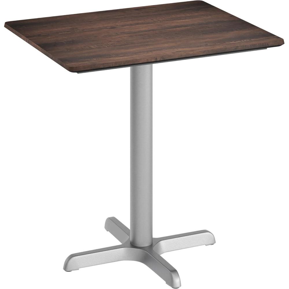 image:imageFlash Furniture Acadia 30x24 Round Indoor Outdoor Dark Brown Tabletop with 22 x 22 Silver X Base Scratch Heat amp UV Resistant Seamless TopGuard HPL Top and EdgeDark BrownSilver Base