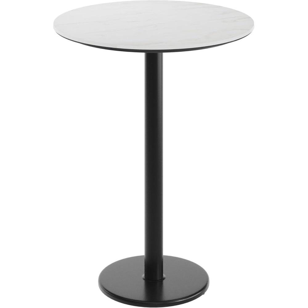 image:imageFlash Furniture Acadia 3125 Round Indoor Dark Brown Tabletop with 18 Round Black Bar Height Base Seamless TopGuard HPL Top and EdgeWhite Faux MarbleBlack Base