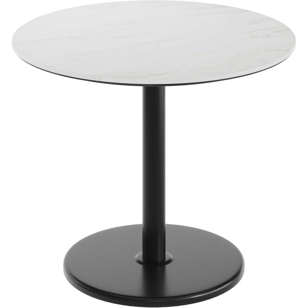 image:imageFlash Furniture Acadia 36 Round Indoor Gray Faux Concrete Tabletop with 24 Round Black Table Height Base Seamless TopGuard HPL Top and EdgeWhite Faux MarbleBlack Base