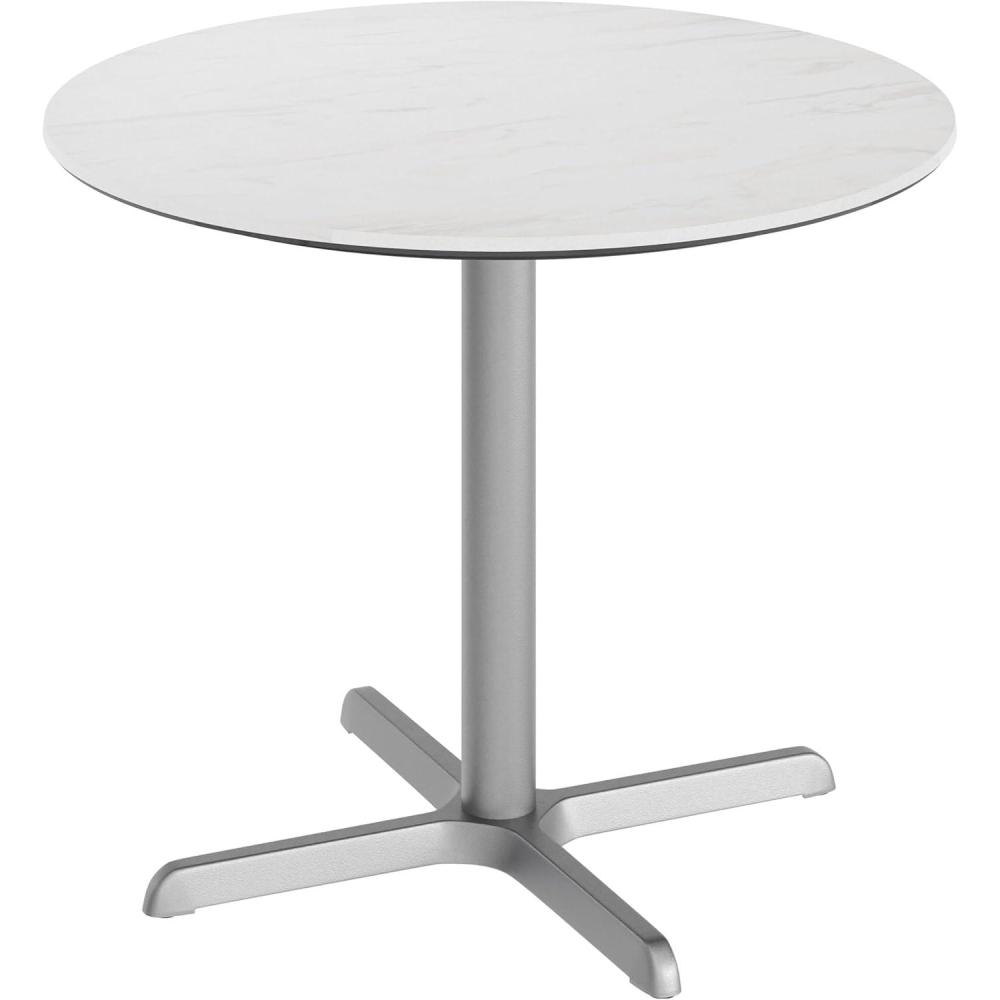 image:imageFlash Furniture Acadia 36 Round Indoor Outdoor Dark Brown Tabletop with 30 x 30 Silver X Base Scratch Heat amp UV Resistant Seamless TopGuard HPL Top and EdgeWhite Faux MarbleSilver Base