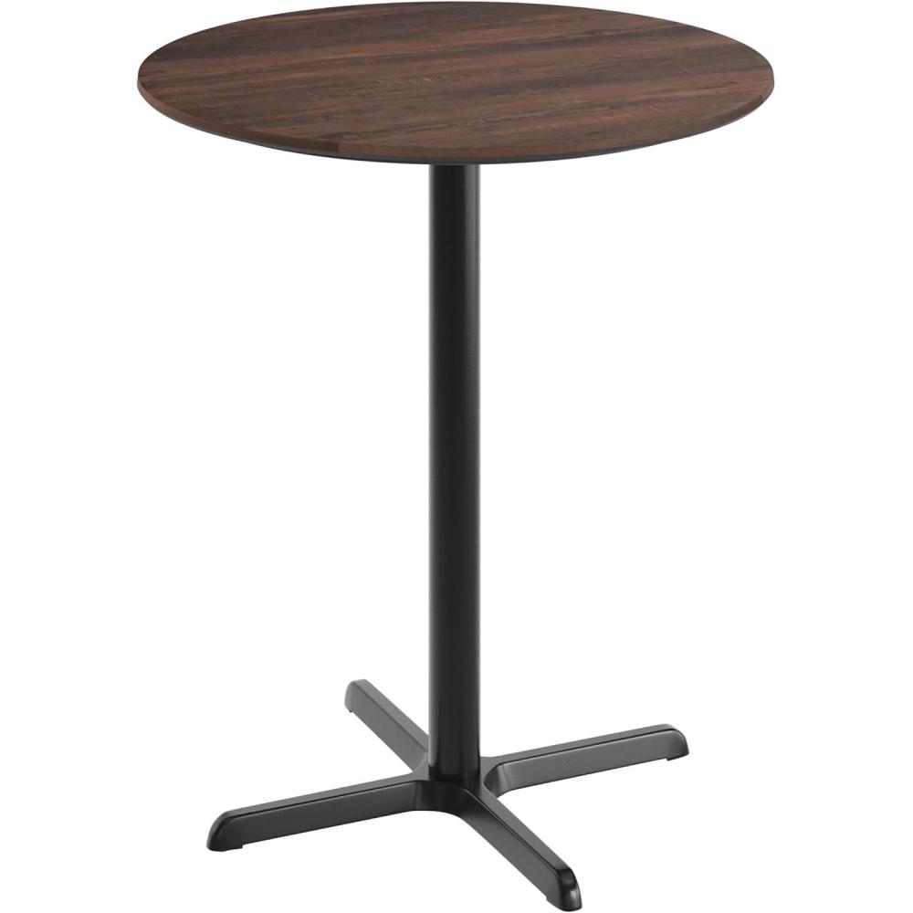 image:imageFlash Furniture Acadia 36 Round Indoor White Faux Marble Tabletop with 30 x 30 Black Bar Height X Base Seamless TopGuard HPL Top and EdgeDark BrownBlack Base