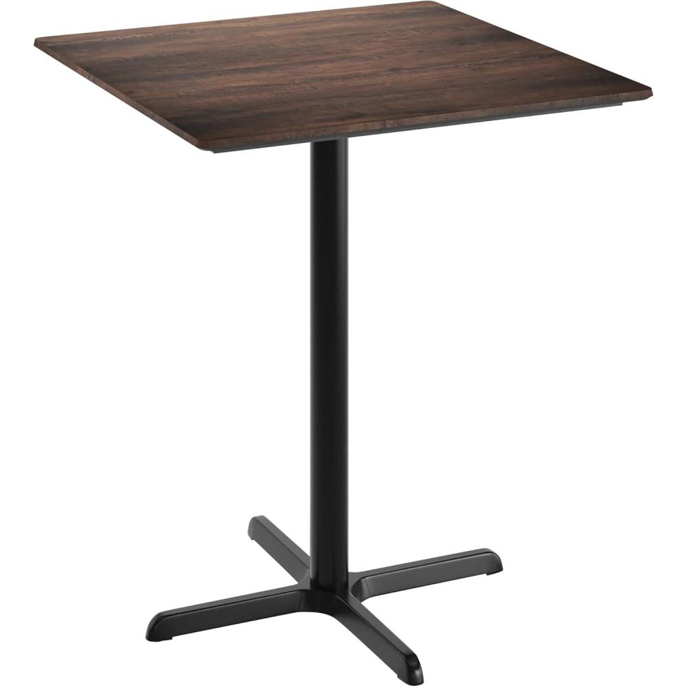image:imageFlash Furniture Acadia 36 Square Indoor Dark Brown Tabletop with 30 x 30 Black Bar Height X Base Seamless TopGuard HPL Top and EdgeDark BrownBlack Base
