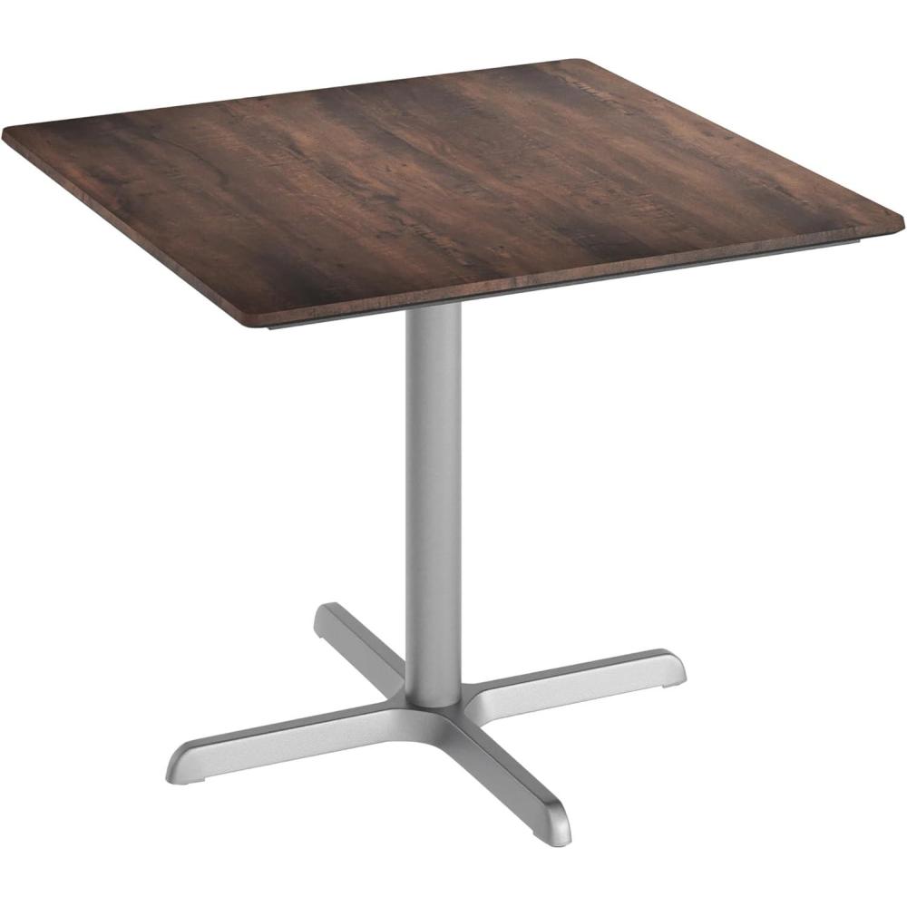 image:imageFlash Furniture Acadia 36 Square Indoor Outdoor Dark Brown Tabletop with 30 x 30 Silver X Base Scratch Heat amp UV Resistant Seamless TopGuard HPL Top and EdgeDark BrownSilver Base