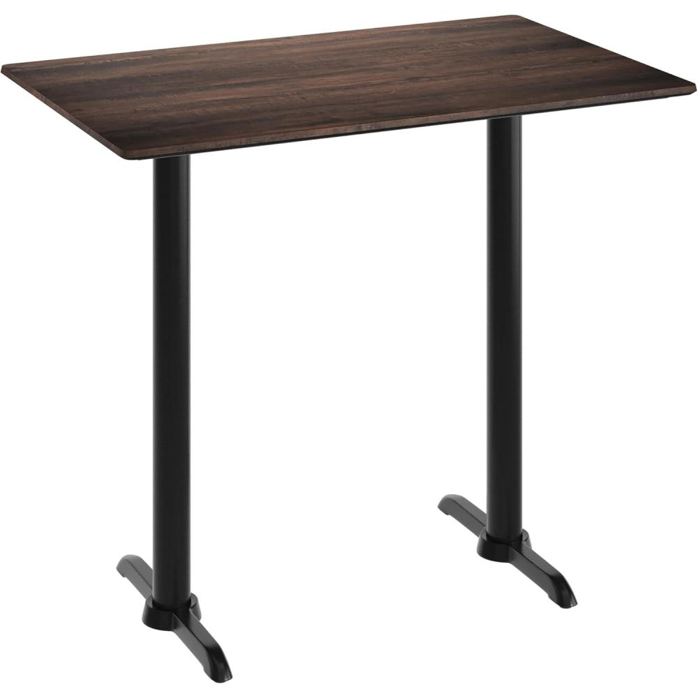 image:imageFlash Furniture Acadia 48 x 30 Indoor Dark Brown Tabletop with Dual 5 x 22 Black Bar Height TBases Seamless TopGuard HPL Top and EdgeDark BrownBlack Base