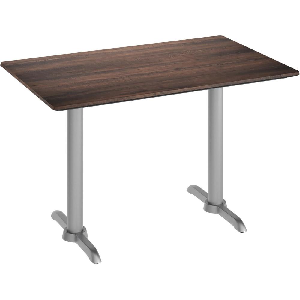 image:imageFlash Furniture Acadia 48x30 Indoor Outdoor Dark Brown Tabletop with Dual 5x22 Silver T Bases Scratch Heat amp UV Resistant Seamless TopGuard HPL Top and EdgeDark BrownSilver Base