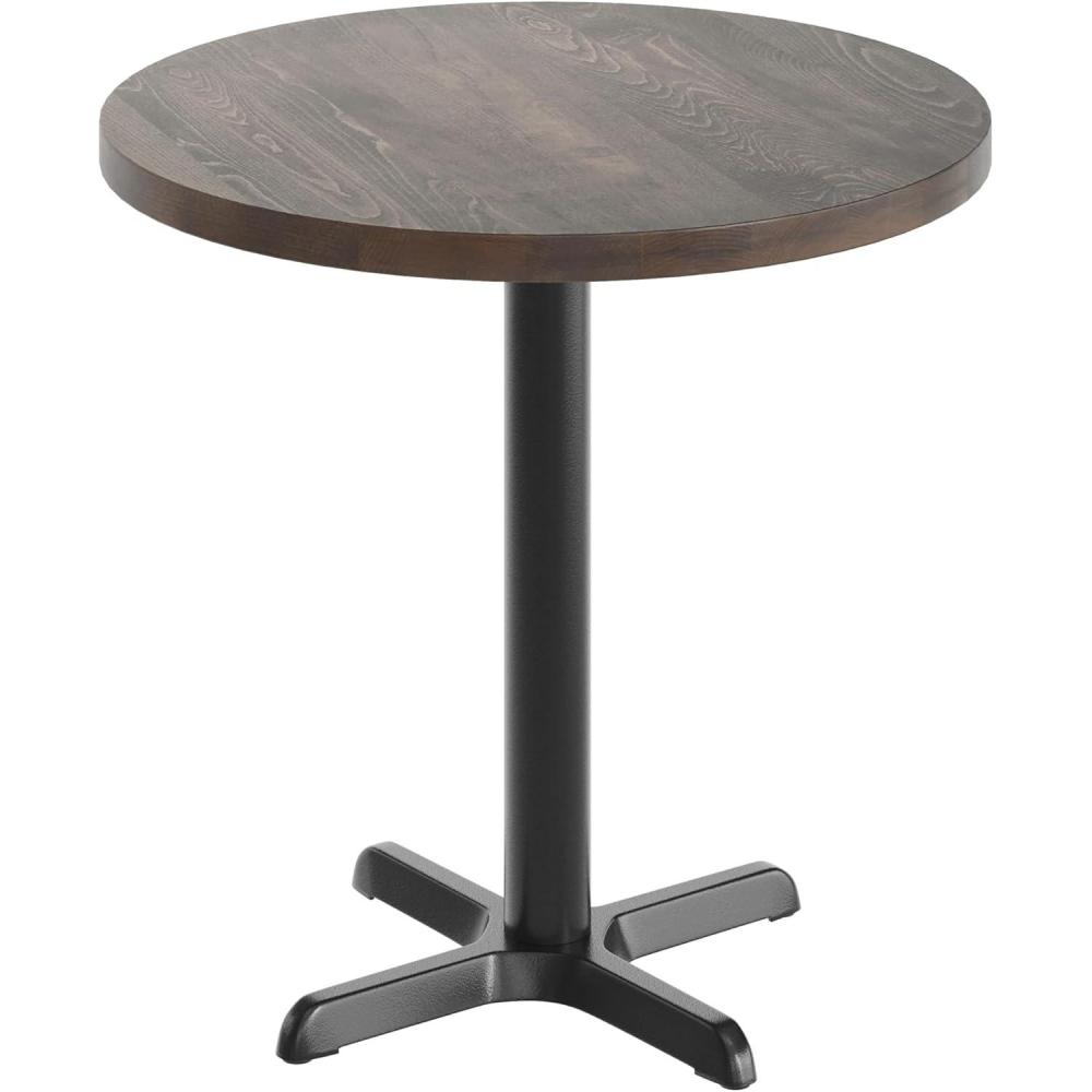 image:imageFlash Furniture Bennett 30 Round Solid Wood Commercial Indoor Tabletop in Dark Brown with 22 x 22 Dining Height Black Cast Iron X Base 300 lb Static CapacityDark Brown TopBlack Base
