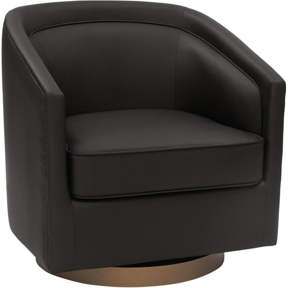 image:imageFlash Furniture Dean Upholstered Barrel Chair Commercial 360 Swivel Club Style Chair Sloped Armrests Brushed Metallic Vinyl Wrapped Metal Base Black LeatherSoftBlack Leathersoft