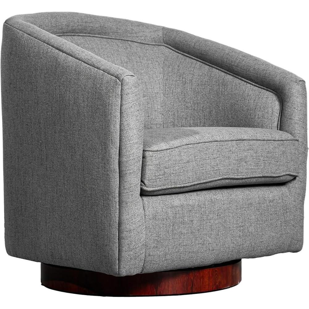 image:imageFlash Furniture Dean Upholstered Barrel Chair Commercial 360 Swivel Club Style Chair Sloped Armrests Brushed Metallic Vinyl Wrapped Metal Base Black LeatherSoftGrey