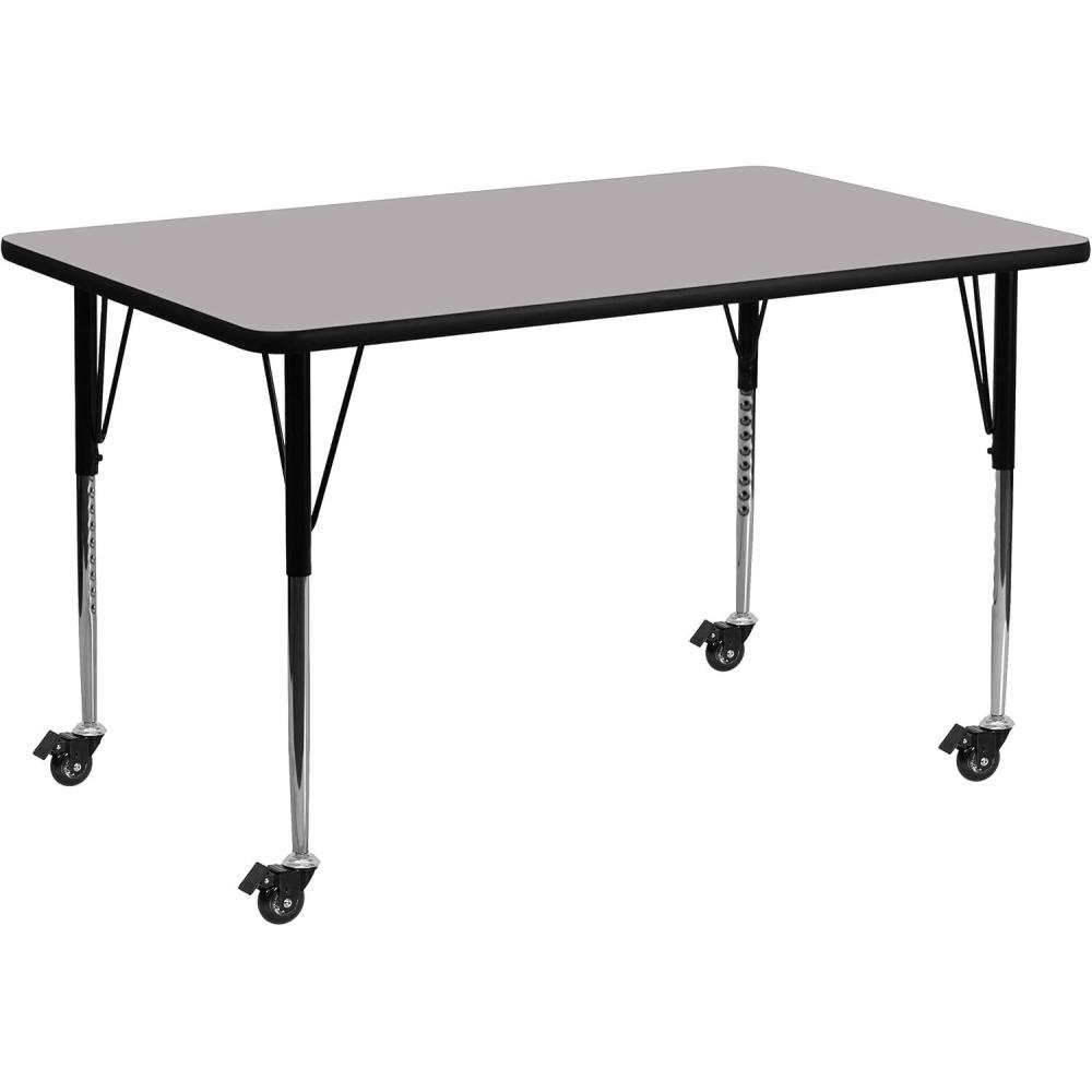 image:imageFlash Furniture Mobile 30W x 72L Rectangular Oak Thermal Laminate Activity Table Standard Height Adjustable LegsGrey