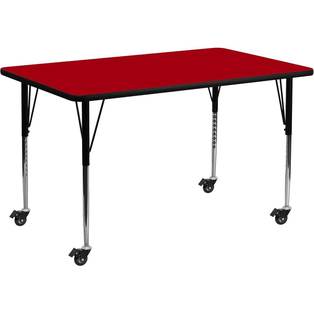 image:imageFlash Furniture Mobile 30W x 72L Rectangular Oak Thermal Laminate Activity Table Standard Height Adjustable LegsRed