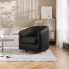 Flash Furniture Dean Upholstered Barrel Chair, Commercial 360° Swivel Club Style Chair, Sloped Armrests, Brushed Metallic Vinyl Wrapped Metal Base, Black LeatherSoft(Black Leathersoft)