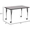 Flash Furniture Mobile 30”W x 72”L Rectangular Oak Thermal Laminate Activity Table – Standard Height Adjustable Legs(Grey)