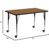 Flash Furniture Mobile 30”W x 72”L Rectangular Oak Thermal Laminate Activity Table – Standard Height Adjustable Legs(Oak)