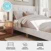Martha Stewart Carmy Platform Bed with Tufted Headboard, Cushioned Side Rails, Faux Linen Upholstery, Wood Slat Foundation, No Box Spring Needed, King, White(Queen)