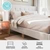Martha Stewart Carmy Platform Bed with Tufted Headboard, Cushioned Side Rails, Faux Linen Upholstery, Wood Slat Foundation, No Box Spring Needed, King, White(King)