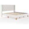 Martha Stewart Carmy Platform Bed with Tufted Headboard, Cushioned Side Rails, Faux Linen Upholstery, Wood Slat Foundation, No Box Spring Needed, King, White(King)