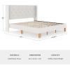 Martha Stewart Carmy Platform Bed with Tufted Headboard, Cushioned Side Rails, Faux Linen Upholstery, Wood Slat Foundation, No Box Spring Needed, King, White(King)