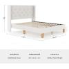 Martha Stewart Carmy Platform Bed with Tufted Headboard, Cushioned Side Rails, Faux Linen Upholstery, Wood Slat Foundation, No Box Spring Needed, King, White(Queen)