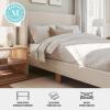 Martha Stewart Maisie Platform Bed with Wingback Headboard and Cushioned Side Rails, Faux Linen Upholstery, Wood Slat Foundation, No Box Spring Needed, King, Beige(Beige)