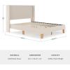 Martha Stewart Maisie Platform Bed with Wingback Headboard and Cushioned Side Rails, Faux Linen Upholstery, Wood Slat Foundation, No Box Spring Needed, King, Beige(Beige)