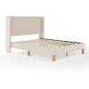 Martha Stewart Maisie Platform Bed with Wingback Headboard and Cushioned Side Rails, Faux Linen Upholstery, Wood Slat Foundation, No Box Spring Needed, King, Beige(Beige)
