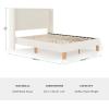 Martha Stewart Maisie Platform Bed with Wingback Headboard and Cushioned Side Rails, Faux Linen Upholstery, Wood Slat Foundation, No Box Spring Needed, King, Beige(Off-white)