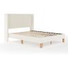 Martha Stewart Maisie Platform Bed with Wingback Headboard and Cushioned Side Rails, Faux Linen Upholstery, Wood Slat Foundation, No Box Spring Needed, King, Beige(Off-white)
