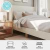Martha Stewart Maisie Platform Bed with Wingback Headboard and Cushioned Side Rails, Faux Linen Upholstery, Wood Slat Foundation, No Box Spring Needed, King, Beige(Off-white)