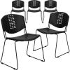 Flash Furniture 5 Pack HERCULES Series 400 lb. Capacity Black Plastic Stack Chair with Black Frame(Set of 5)
