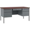 Flash Furniture Cambridge Double Pedestal Desk with 3 Locking Drawers, Commercial Grade Teacher’s or Office Desk, 30×60, Metal Frame, Mahogany/Charcoal