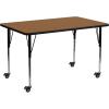 Flash Furniture Mobile 30”W x 72”L Rectangular Oak Thermal Laminate Activity Table – Standard Height Adjustable Legs(Oak)