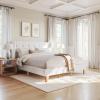 Martha Stewart Carmy Platform Bed with Tufted Headboard, Cushioned Side Rails, Faux Linen Upholstery, Wood Slat Foundation, No Box Spring Needed, King, White(King)