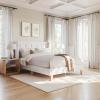 Martha Stewart Carmy Platform Bed with Tufted Headboard, Cushioned Side Rails, Faux Linen Upholstery, Wood Slat Foundation, No Box Spring Needed, King, White(Queen)