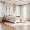 Martha Stewart Maisie Platform Bed with Wingback Headboard and Cushioned Side Rails, Faux Linen Upholstery, Wood Slat Foundation, No Box Spring Needed, King, Beige(Off-white)