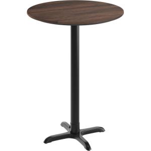 Flash Furniture Acadia 24″ Round Indoor White Faux Marble Tabletop with 22″ x 22″ Black Bar Height X Base, Seamless TopGuard HPL Top and Edge(Dark Brown/Black Base)