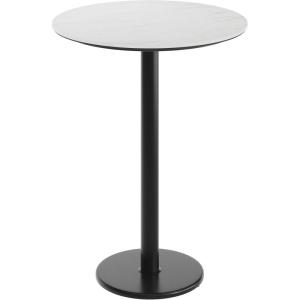 Flash Furniture Acadia 31.25″ Round Indoor Dark Brown Tabletop with 18″ Round Black Bar Height Base, Seamless TopGuard HPL Top and Edge(White Faux Marble/Black Base)